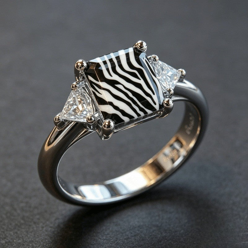 Zebra Stripe Square Ring