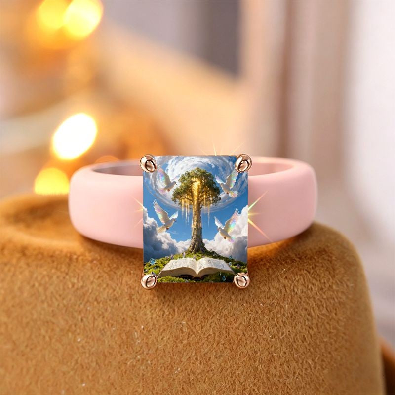 Tree Dove Open Book Square Ring