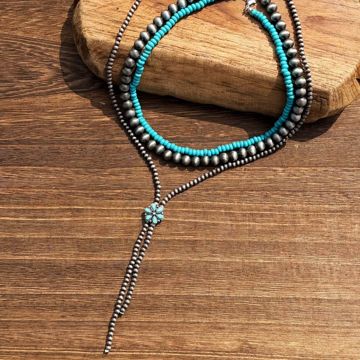 Turquoise Flower Y-Necklace Set