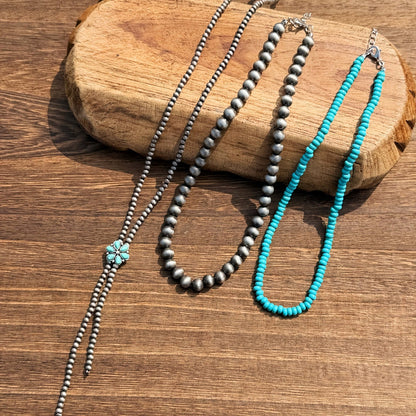 Turquoise Flower Y-Necklace Set