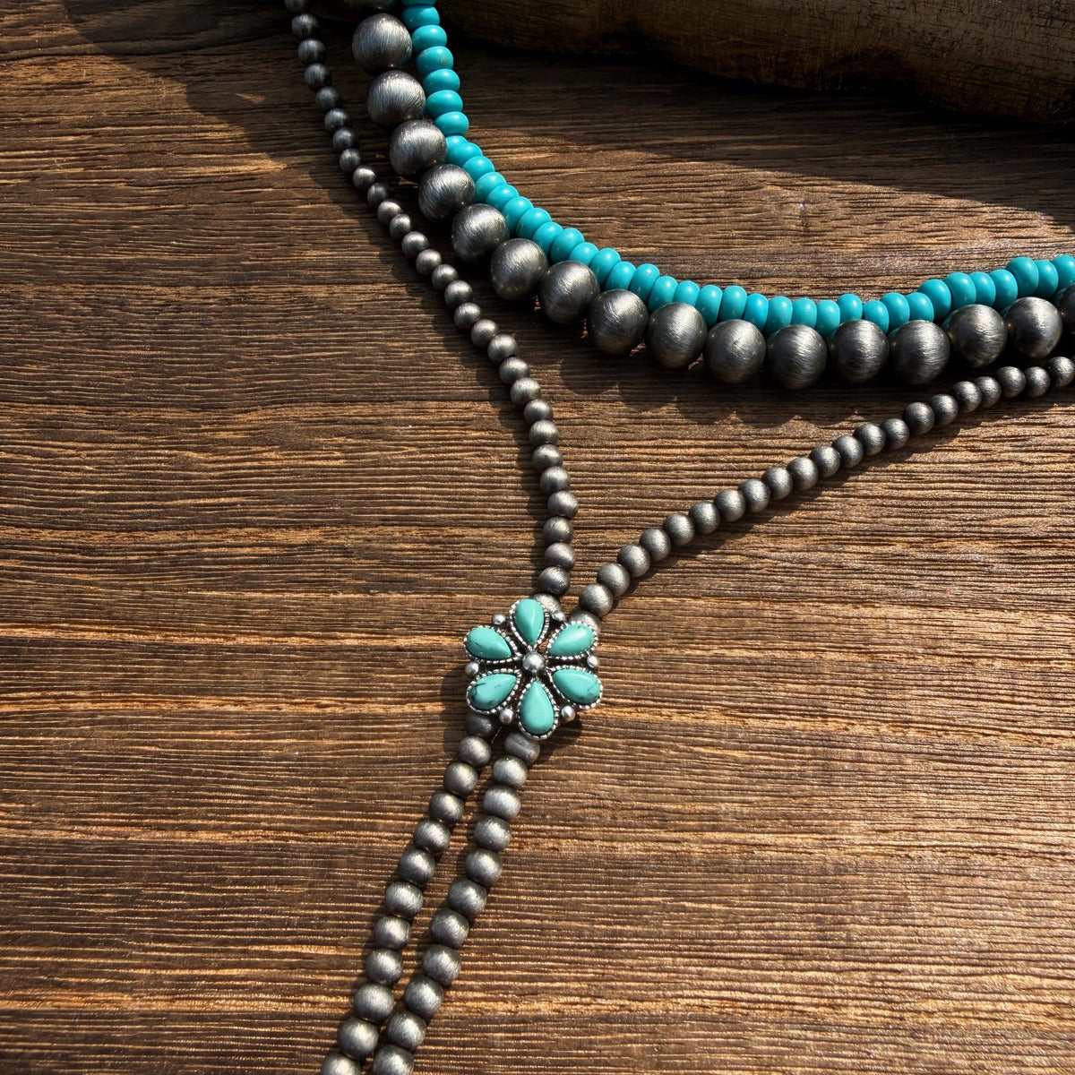 Turquoise Flower Y-Necklace Set