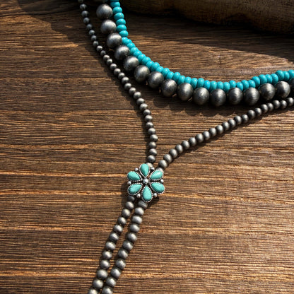 Turquoise Flower Y-Necklace Set