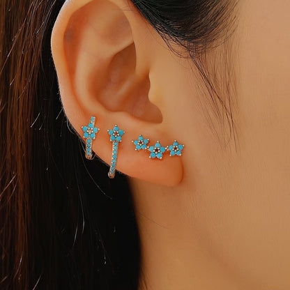 Turquoise Flower & Drop Earring Set