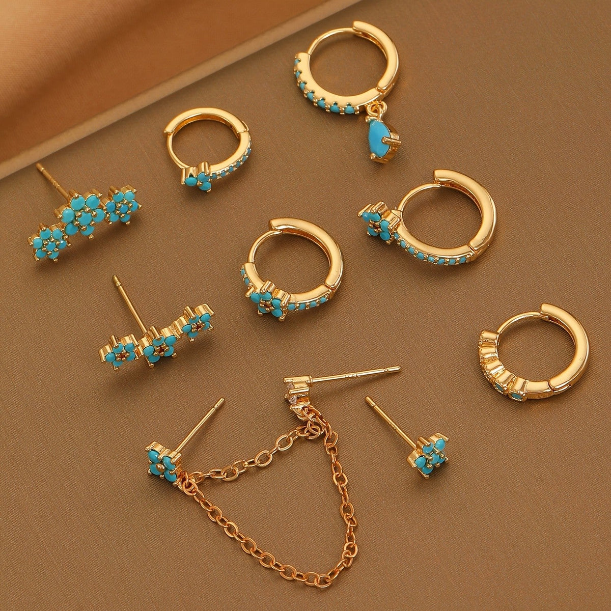 Turquoise Flower & Drop Earring Set