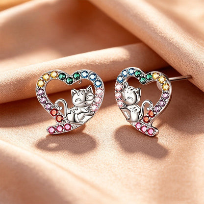 Colorful Cat Heart Stud Earrings
