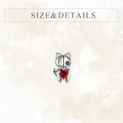 Stitched Cat Red Heart Stud Earrings