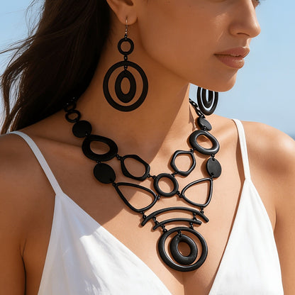 Geometric Oval Necklace & Earring Set