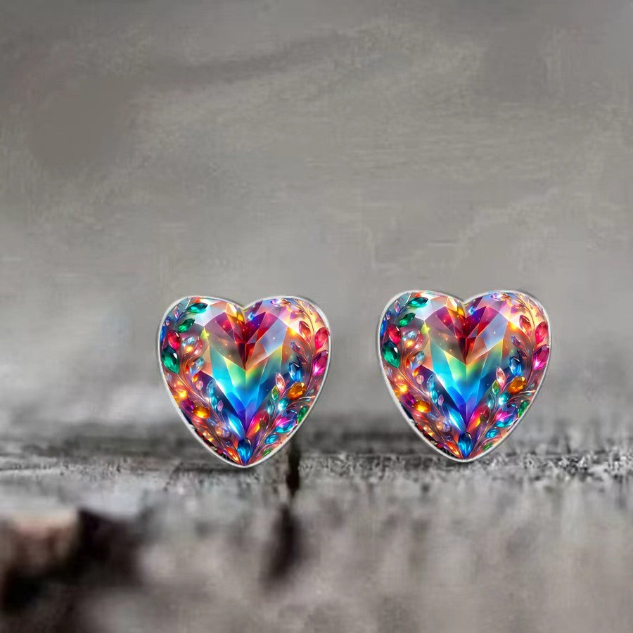 Rainbow Crystal Heart Earrings