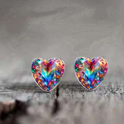 Rainbow Crystal Heart Earrings
