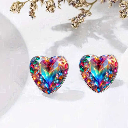 Rainbow Crystal Heart Earrings