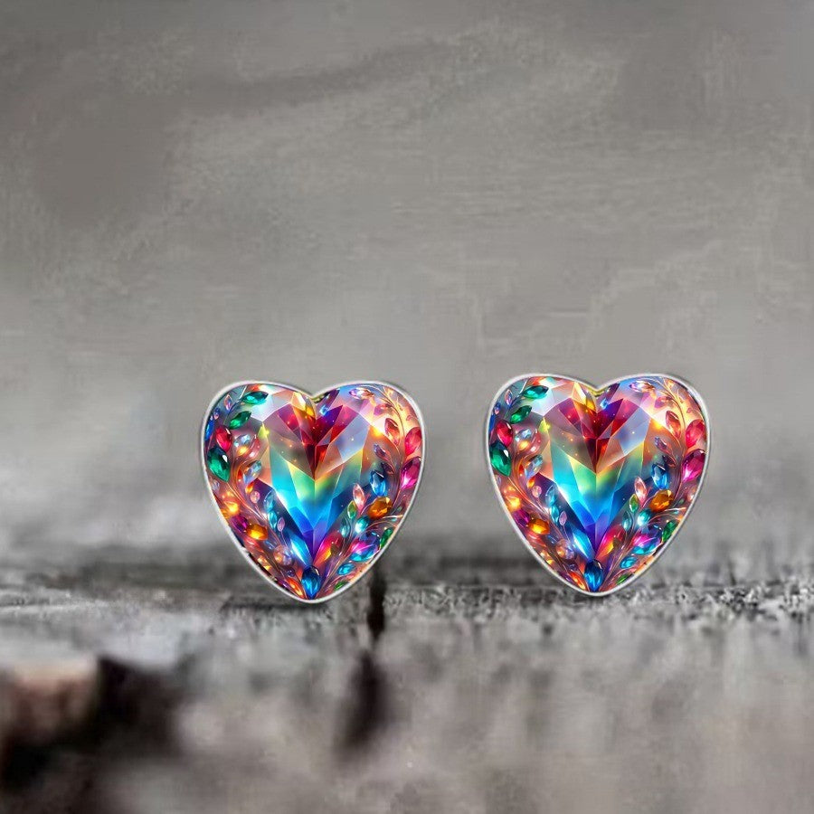 Rainbow Crystal Heart Earrings