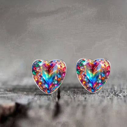 Rainbow Crystal Heart Earrings