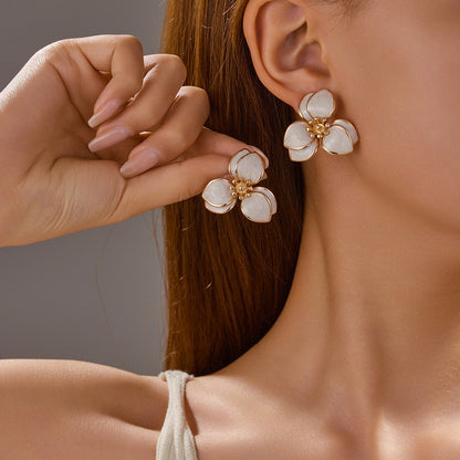 White Floral Stud Earrings