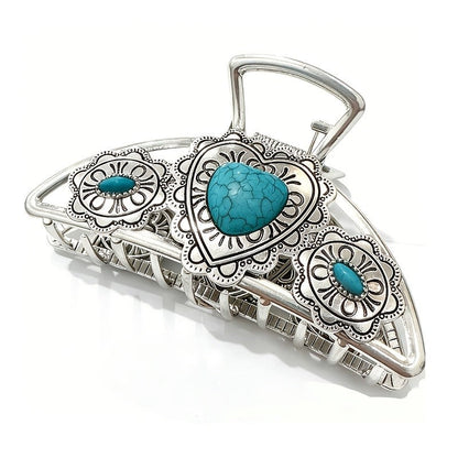 Ornate Turquoise Heart Hair Clip