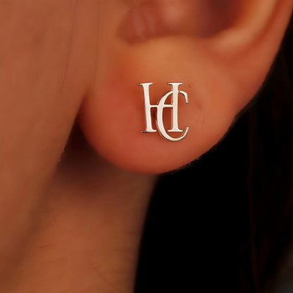 Interlocking Initial Letter Stud Earrings