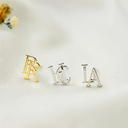 Interlocking Initial Letter Stud Earrings