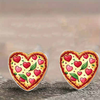 Heart Pizza Stud Earrings
