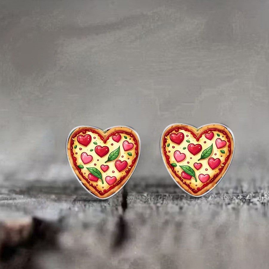 Heart Pizza Stud Earrings