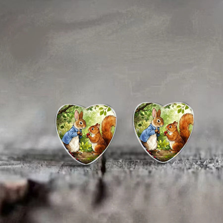 Heart Rabbit & Squirrel Earrings