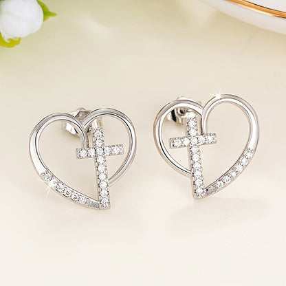 Crystal Cross Heart Earrings