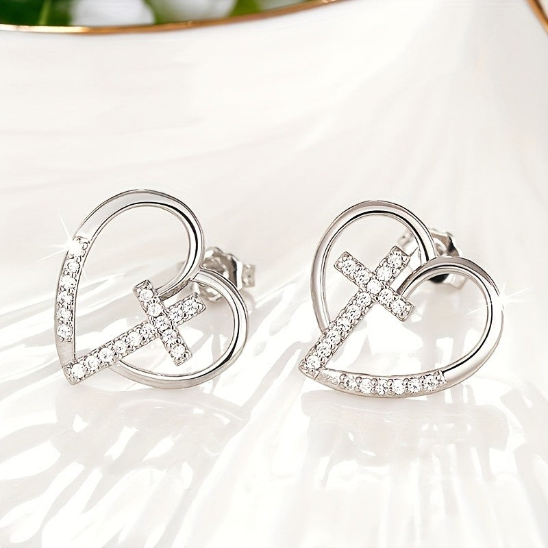 Crystal Cross Heart Earrings
