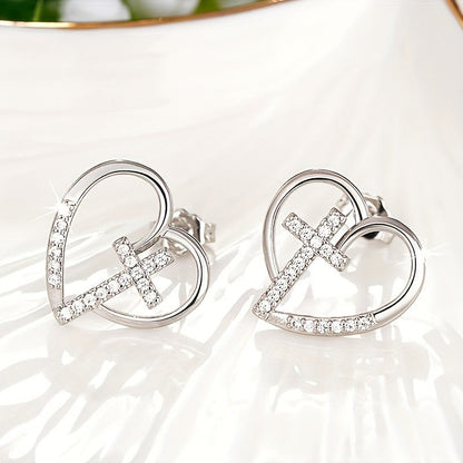 Crystal Cross Heart Earrings