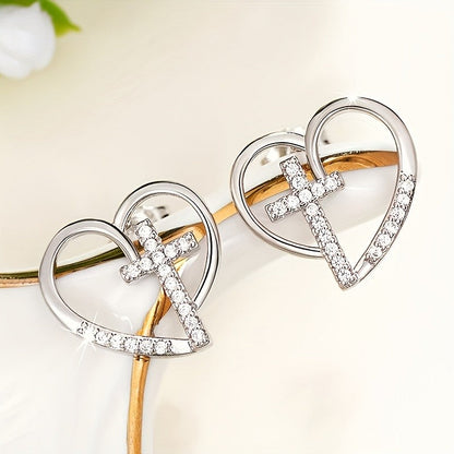 Crystal Cross Heart Earrings