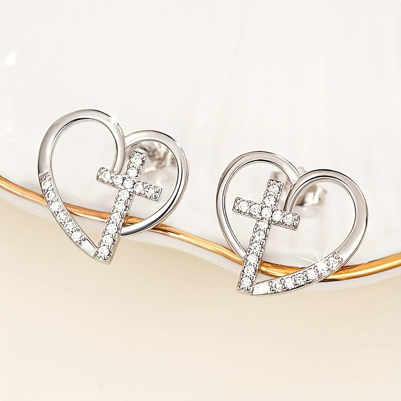 Crystal Cross Heart Earrings