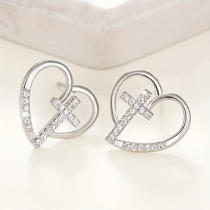 Crystal Cross Heart Earrings