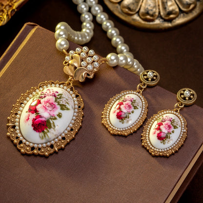 Pink Rose Cameo Jewelry Set