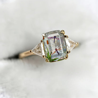 Dragonfly Pond Glass Square Ring