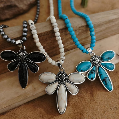 Turquoise Flower Beaded Necklace