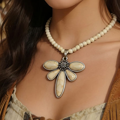 Turquoise Flower Beaded Necklace