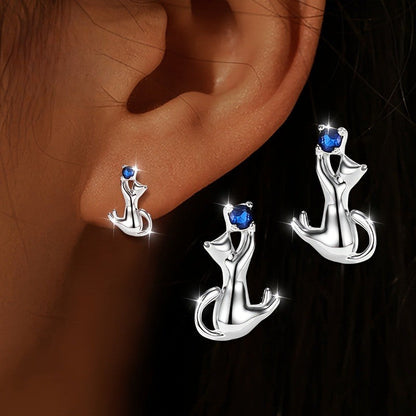 Blue Crystal Cat Earrings