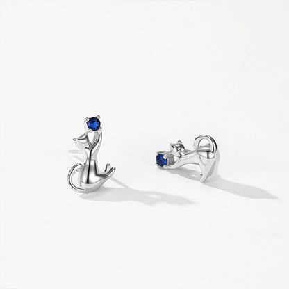 Blue Crystal Cat Earrings