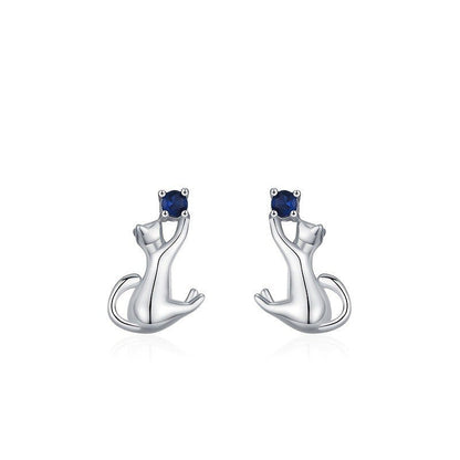 Blue Crystal Cat Earrings
