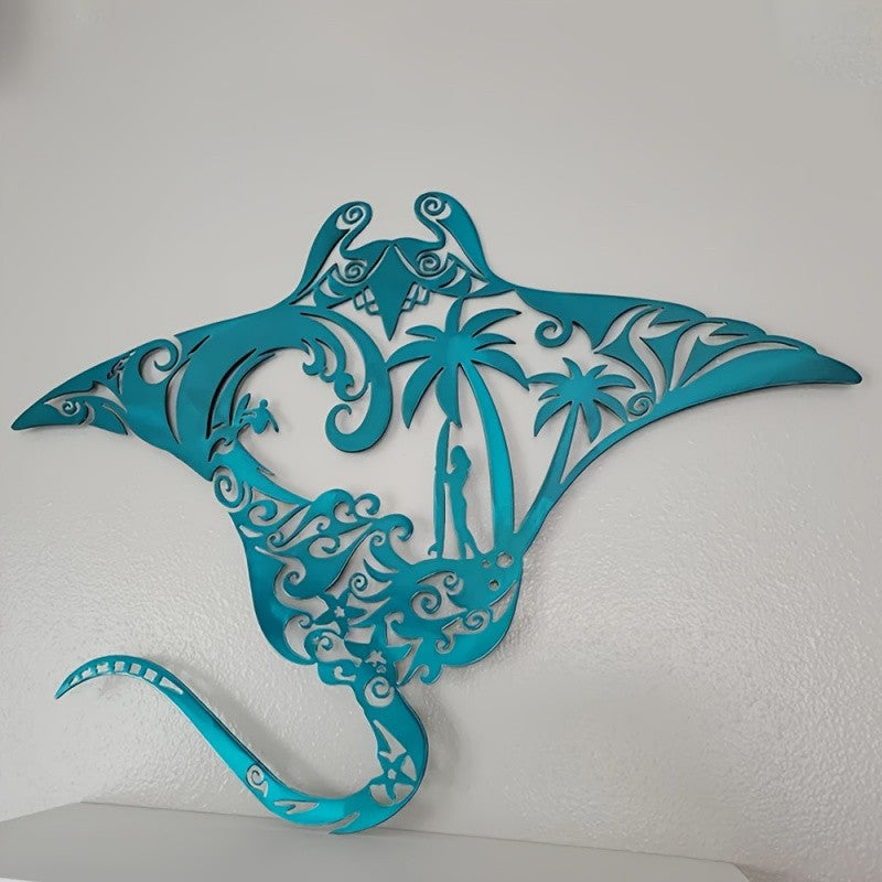 Teal Manta Ray Wall Sculpture
