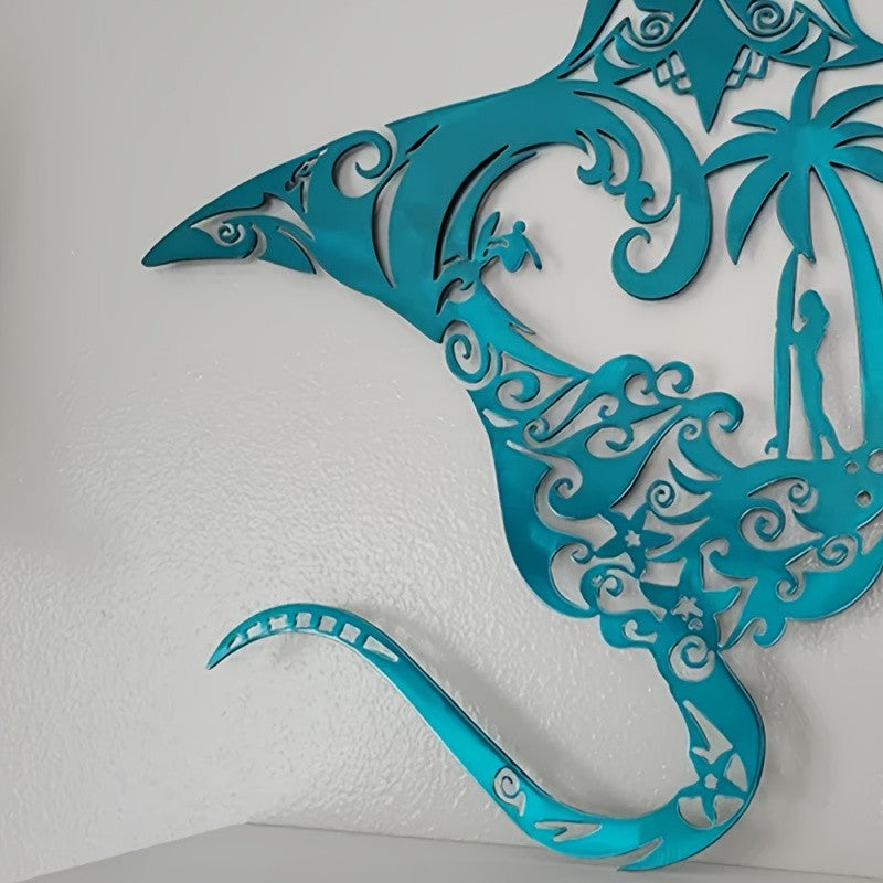 Teal Manta Ray Wall Sculpture