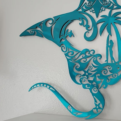 Teal Manta Ray Wall Sculpture