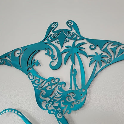 Teal Manta Ray Wall Sculpture