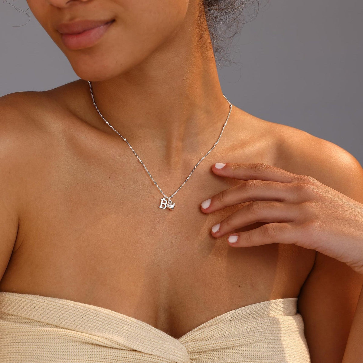 Initial & Heart Bead Chain Necklace