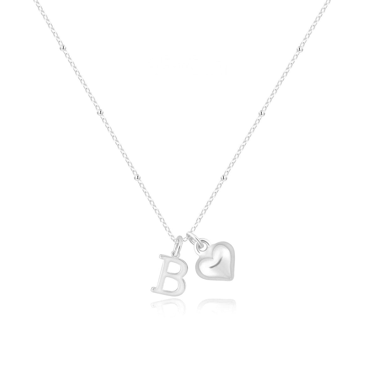 Initial & Heart Bead Chain Necklace
