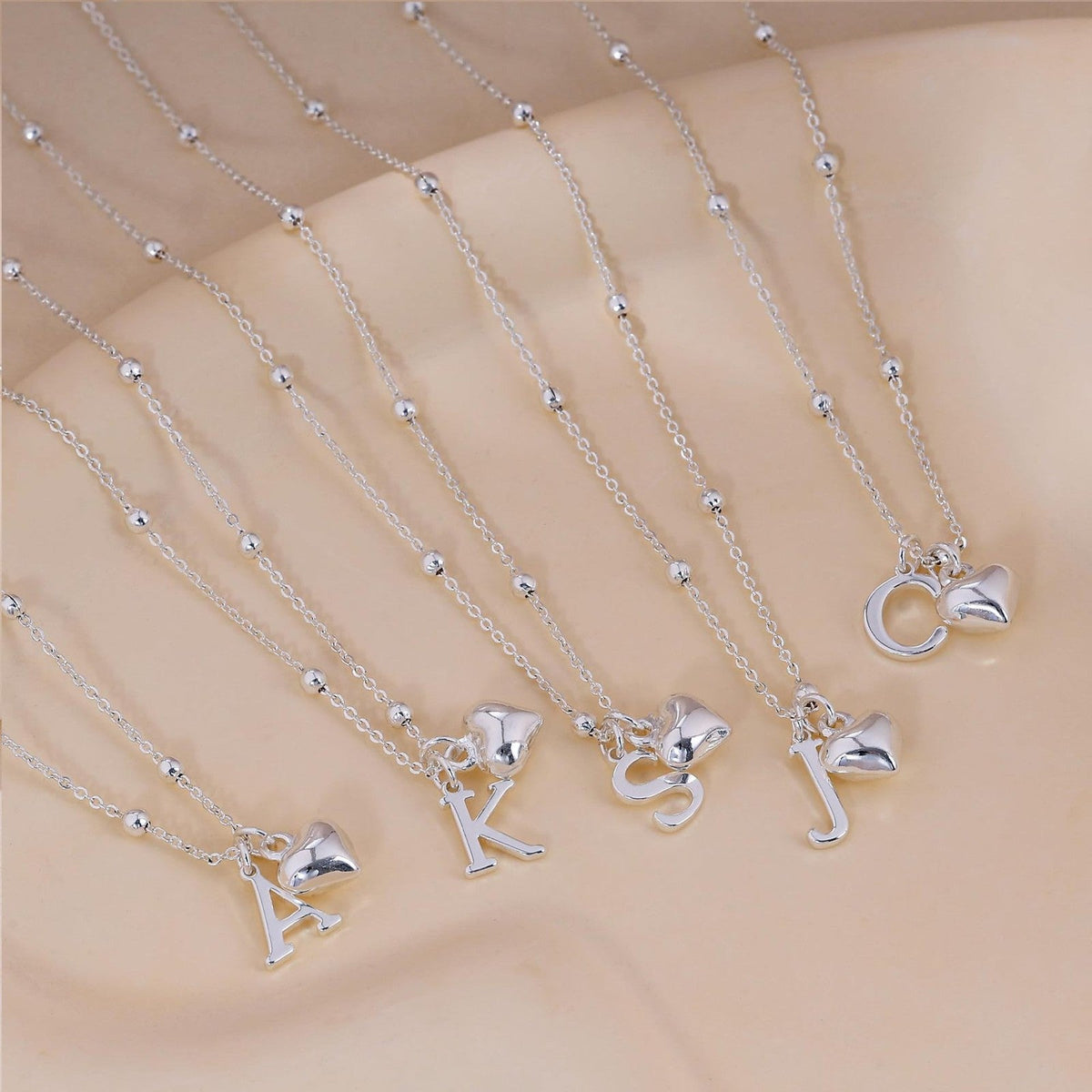 Initial & Heart Bead Chain Necklace