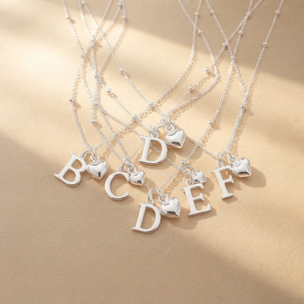 Initial & Heart Bead Chain Necklace