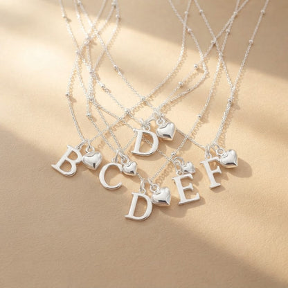 Initial & Heart Bead Chain Necklace