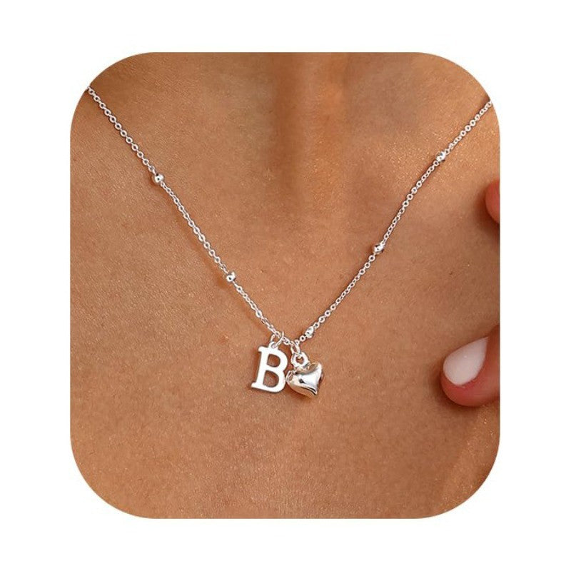 Initial & Heart Bead Chain Necklace