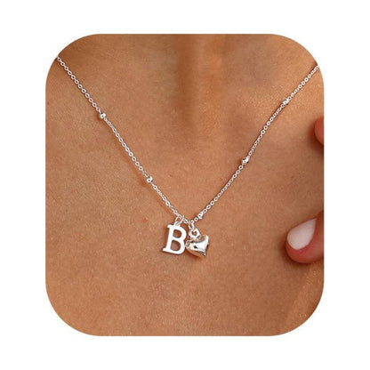 Initial & Heart Bead Chain Necklace