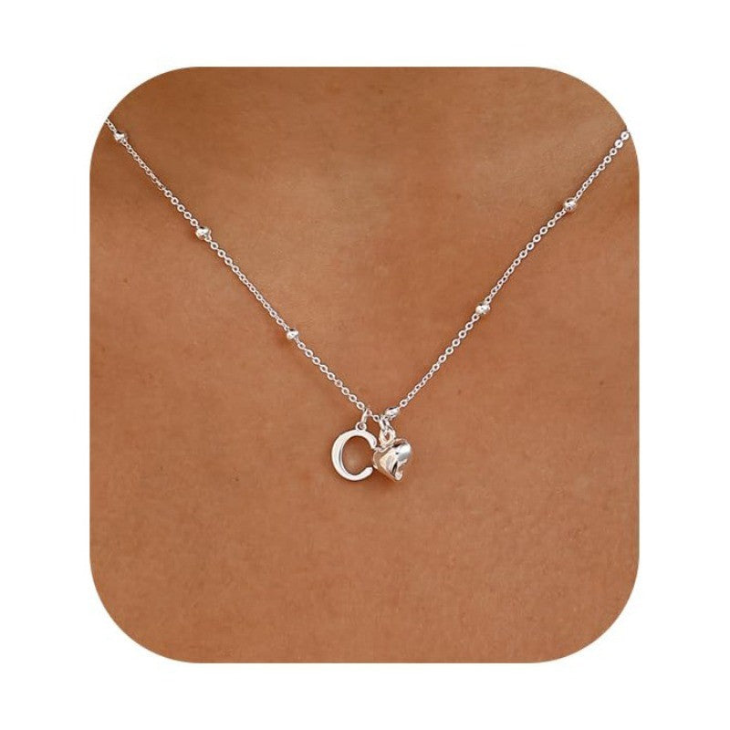 Initial & Heart Bead Chain Necklace