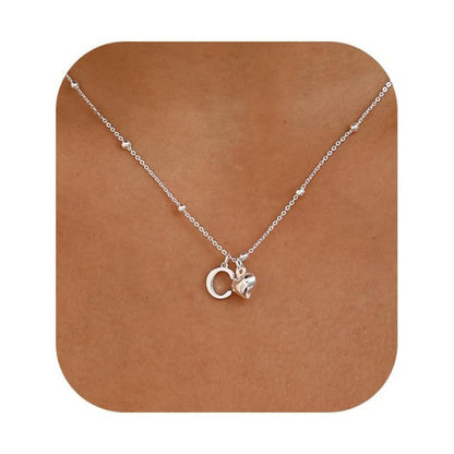 Initial & Heart Bead Chain Necklace