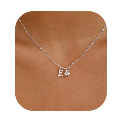 Initial & Heart Bead Chain Necklace